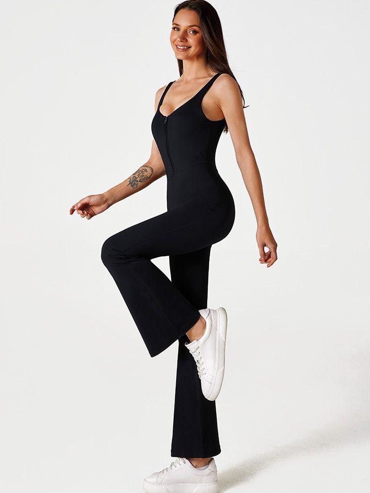 BUYCO Female Solid Color Zipper Flare Seamless Jumpsuit
