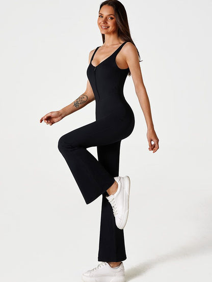 BUYCO Female Solid Color Zipper Flare Seamless Jumpsuit