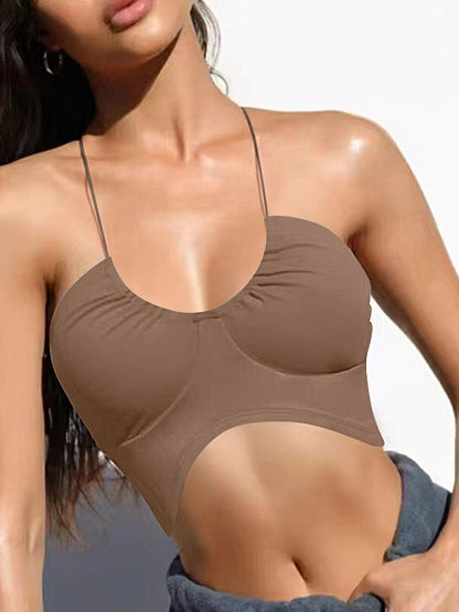 BUYCO Female Halter Folds Pleated Backless Sports Bras