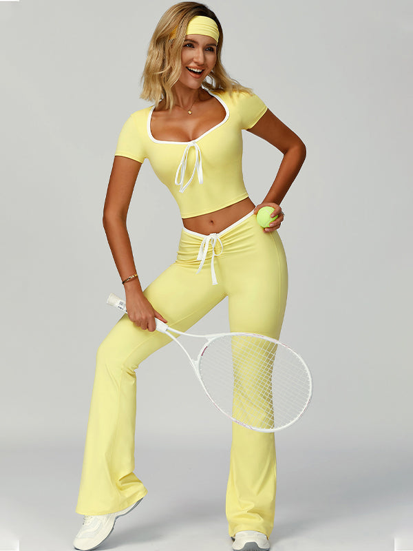 BUYCO Female Contrast Color Lace-up V-shaped Waist Folds Tracksuit