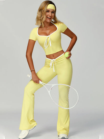 BUYCO Female Contrast Color Lace-up V-shaped Waist Folds Tracksuit