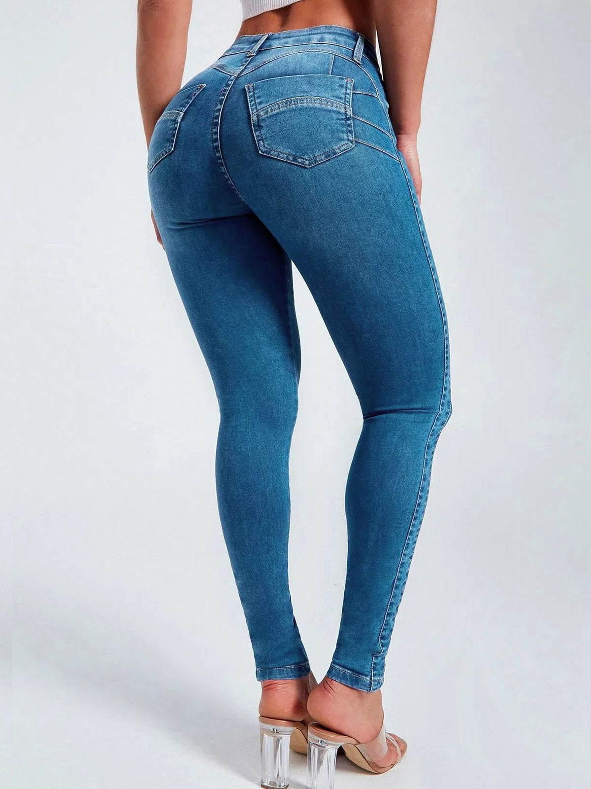 BUYCO Female Fitted Denim Elastic Tight Pocket Cargo Leggings