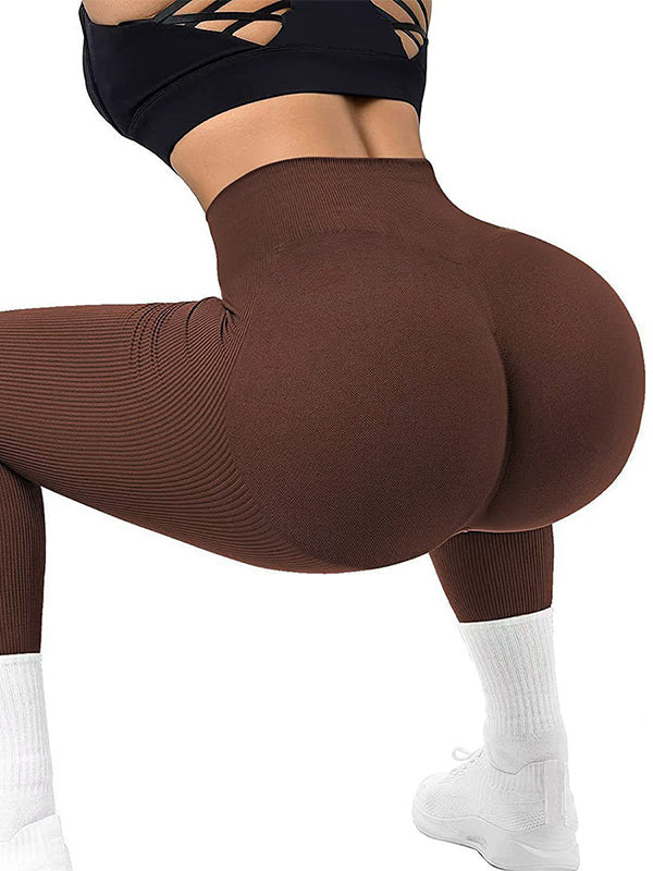 BUYCO Female Seamless Ribbed Solid Color Quick-dry Leggings