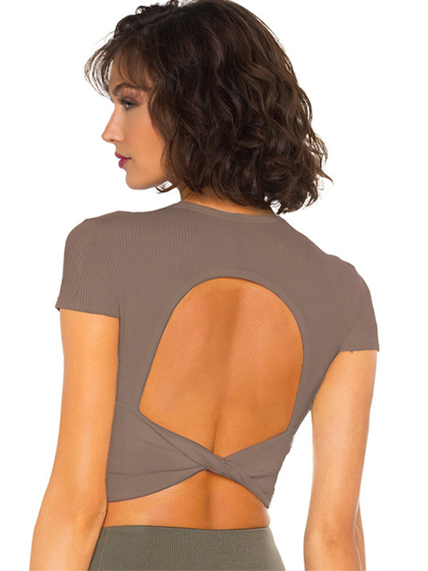 BUYCO Female Fitted Hollow Out Round Neck Short Sleeves