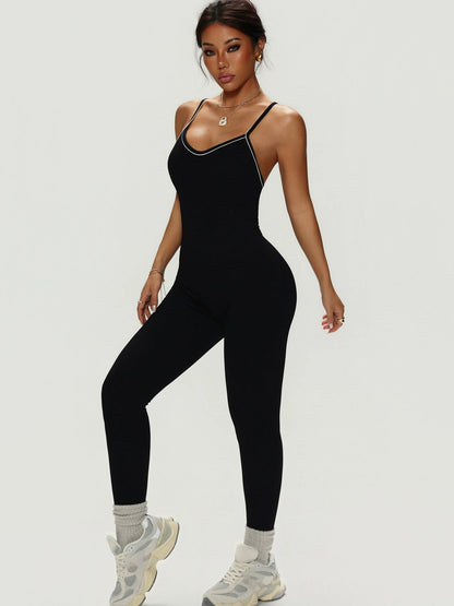 BUYCO Female Fitted Cross Back Contrast Color Elastic Tight Quick Dry Jumpsuit