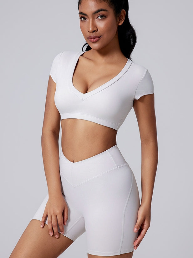 BUYCO Female Deep V Solid Color Backless Short Sleeves
