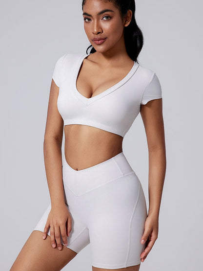 BUYCO Female Deep V Solid Color Backless Short Sleeves
