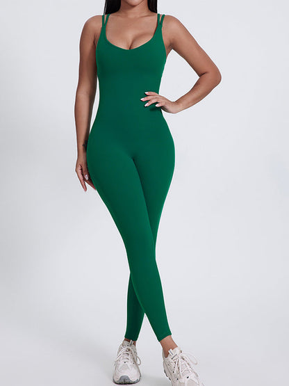 BUYCO Female Backless U Collar Ruched Back Hip-lift Jumpsuit