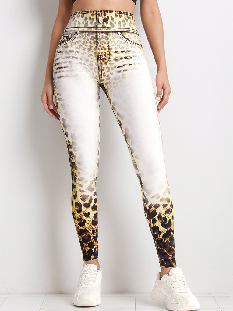 BUYCO Female Leopard Print Denim Bum Gradient Leggings