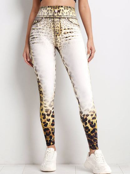 BUYCO Female Leopard Print Denim Bum Gradient Leggings