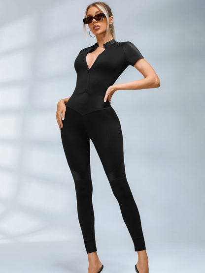BUYCO Female PU Half Zipper Peach Fit Jumpsuit