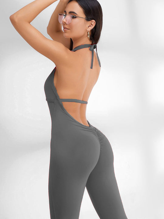 BUYCO Female Deep V-neck Halter Ruched Back Jumpsuit