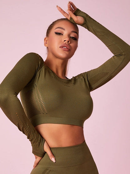 BUYCO Female Long Sleeve Knit Seamless Fitness Long Sleeves