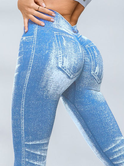 BUYCO Female Deep V Back Denim Ruched Back Leggings
