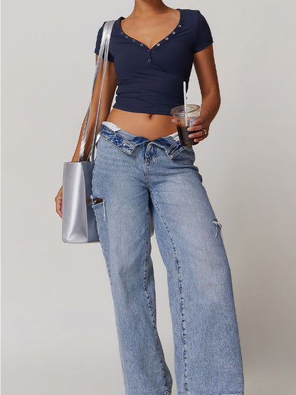 BUYCO Female V-neck Quick Dry Buttons Yoga Short Sleeves