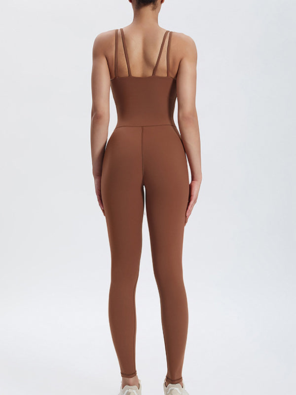 BUYCO Female Backless U Collar Ruched Back Hip-lift Jumpsuit