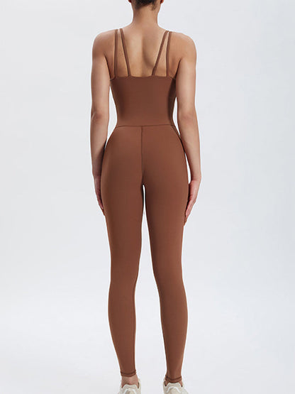 BUYCO Female Backless U Collar Ruched Back Hip-lift Jumpsuit