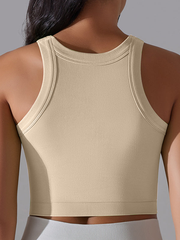 BUYCO Female Solid Color Ribbed Elastic Tight Round Neck Tank