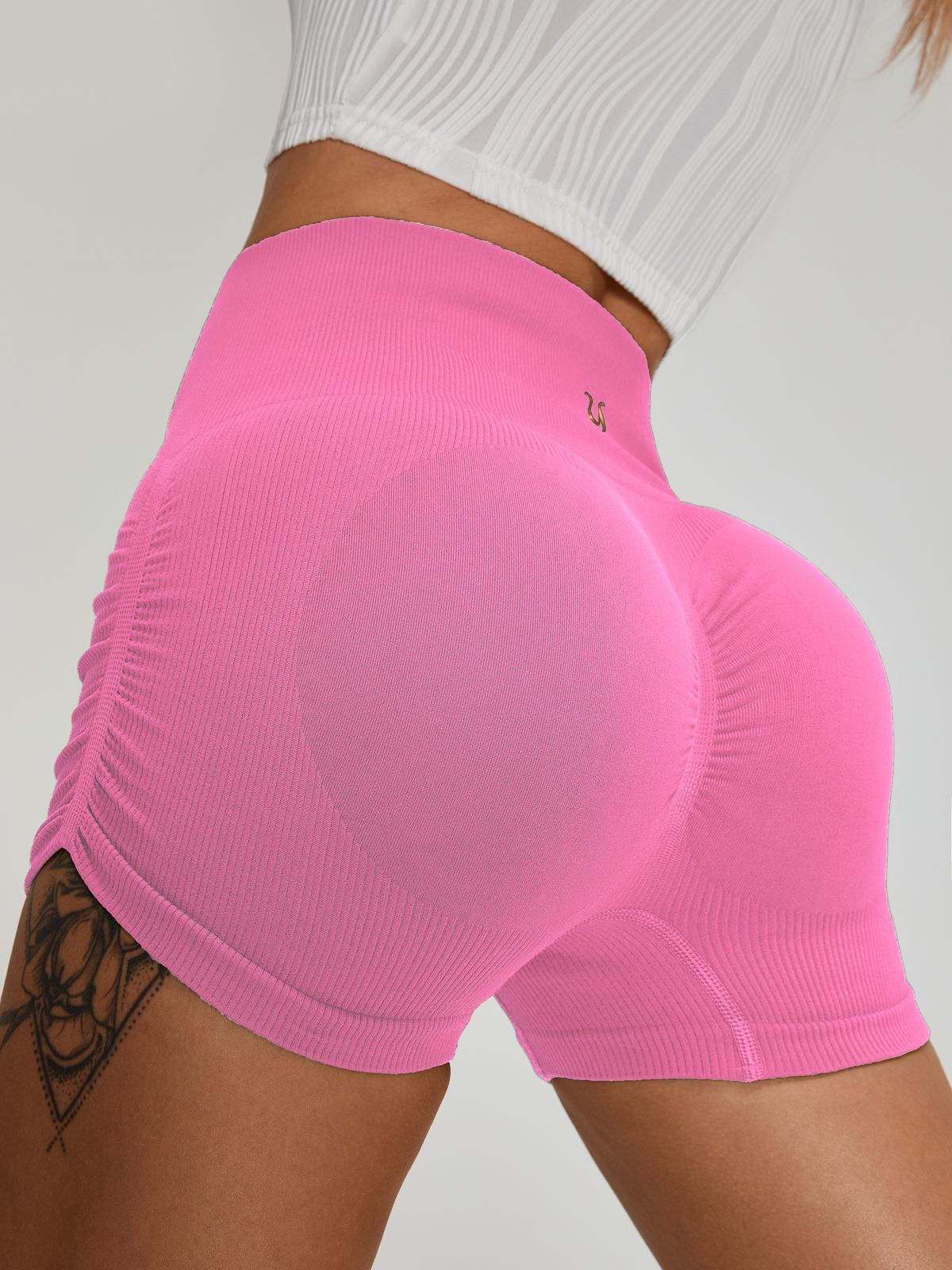 BUYCO Female Ribbed Ruched Back Quick-drying Spandex Gym Fit Shorts