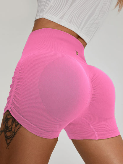 BUYCO Female Ribbed Ruched Back Quick-drying Spandex Gym Fit Shorts