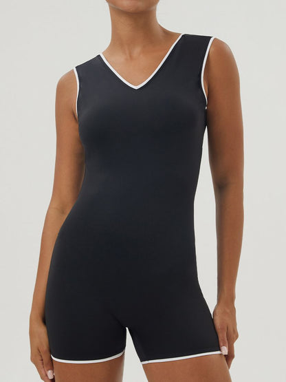 BUYCO Female Contrast Color V-neck Backless with Chest Pads Romper