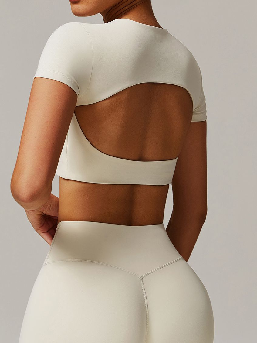 BUYCO Female Solid Color Backless with Pads Cropped Short Sleeves