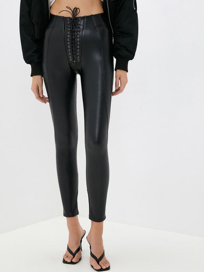BUYCO Female Fitted Faux Leather Push Up Design Lace-up Leggings