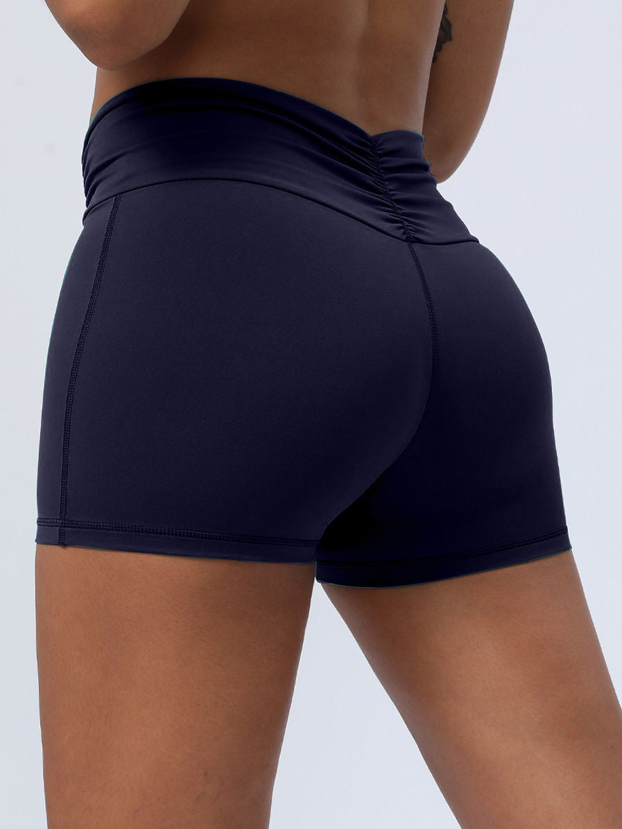 BUYCO Female Solid Color Folds Elastic Tight Seamless Shorts