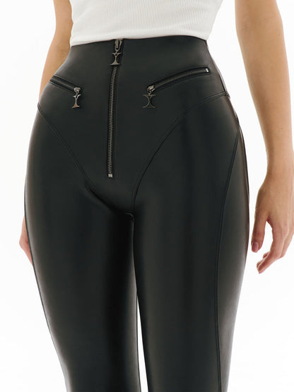 BUYCO Female PU Zipper Fly-eye Hip-lift Leggings