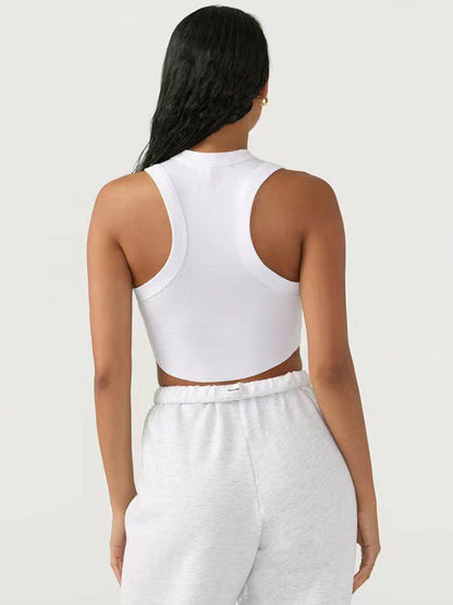 BUYCO Female Solid Color Ribbed Elastic Tight with Chest Pads Tank