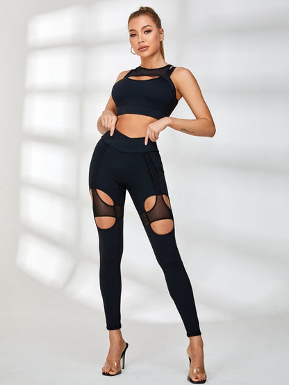 BUYCO Female Unique Cutout Mesh High-rise Leggings