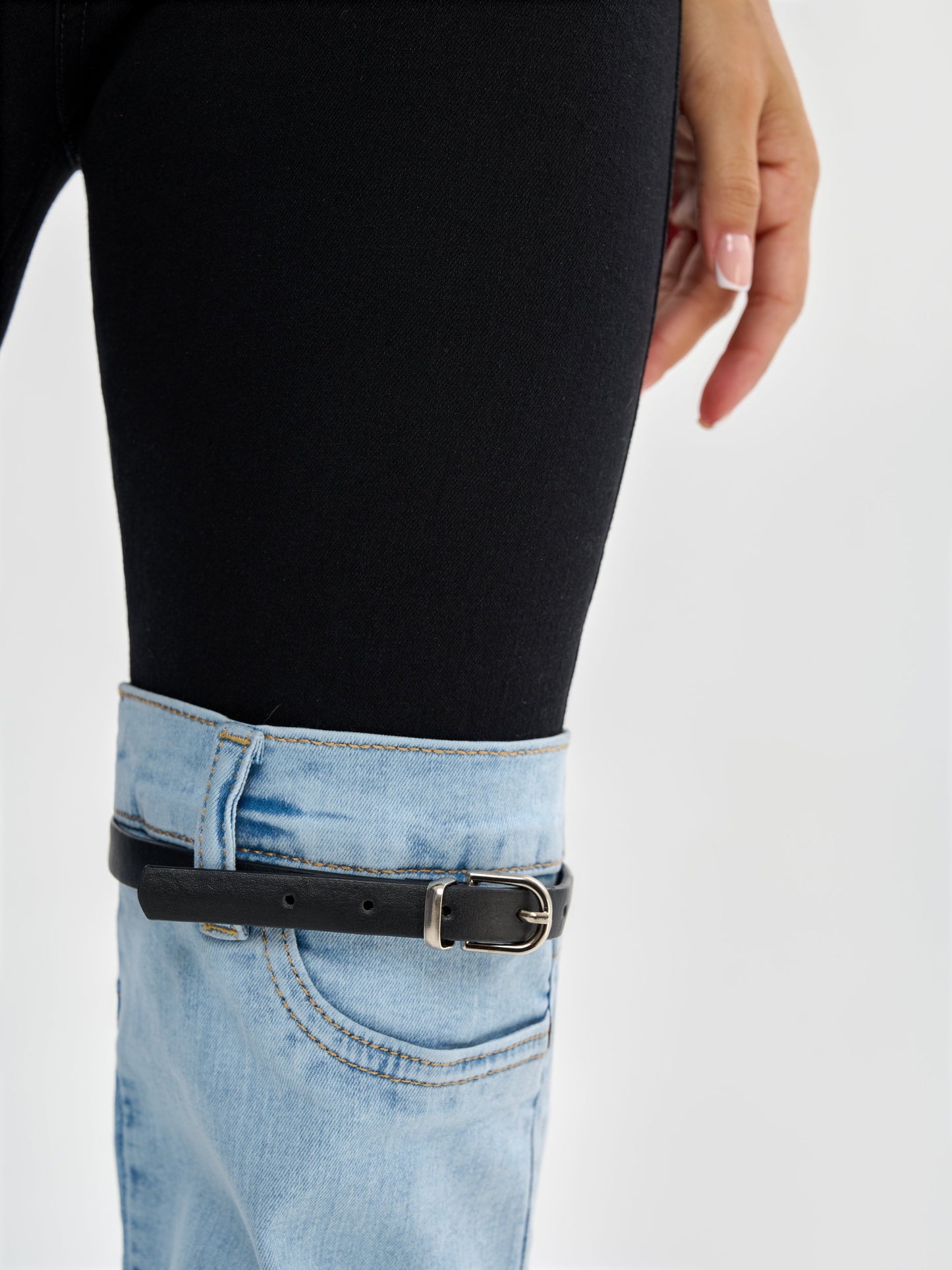 BUYCO Female Contrast Color Denim Flare Fashion Pants