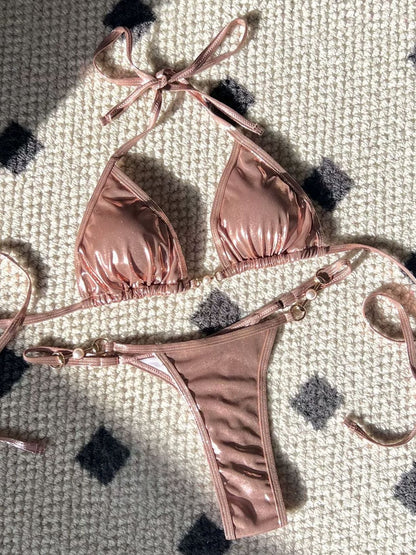 BUYCO Female Fitted Glossy Pearl Beach Bikini Set