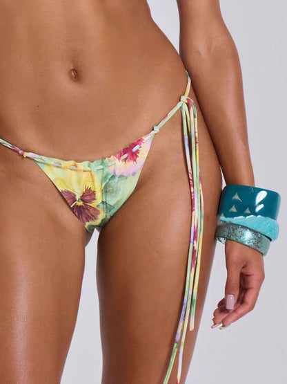 BUYCO Female Fitted Flower Sequin Tassel Mesh 3-Pieces Lace-up Bikini Set