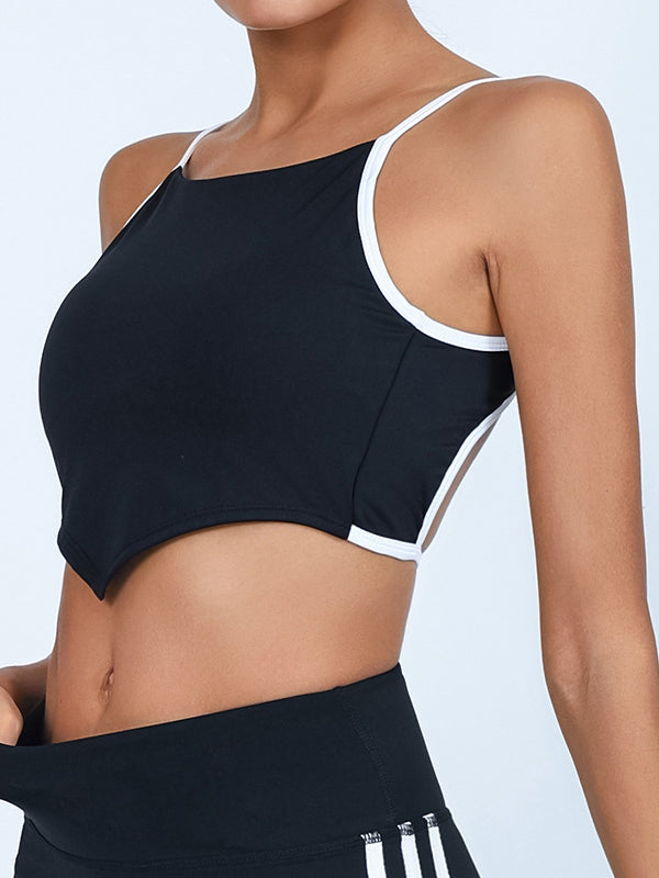 BUYCO Female Contrast Color Elastic Tight Quick Dry Hollow Out Backless Sports Bras