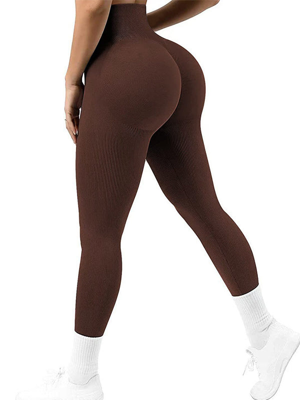 BUYCO Female Seamless Ribbed Solid Color Quick-dry Leggings