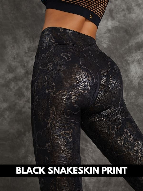BUYCO Female PU Faux Leather Leopard Print Leggings