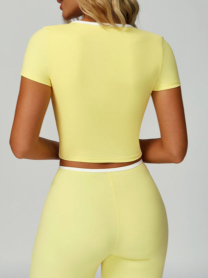 BUYCO Female Contrast Color V-neck Lace-up Short Sleeves