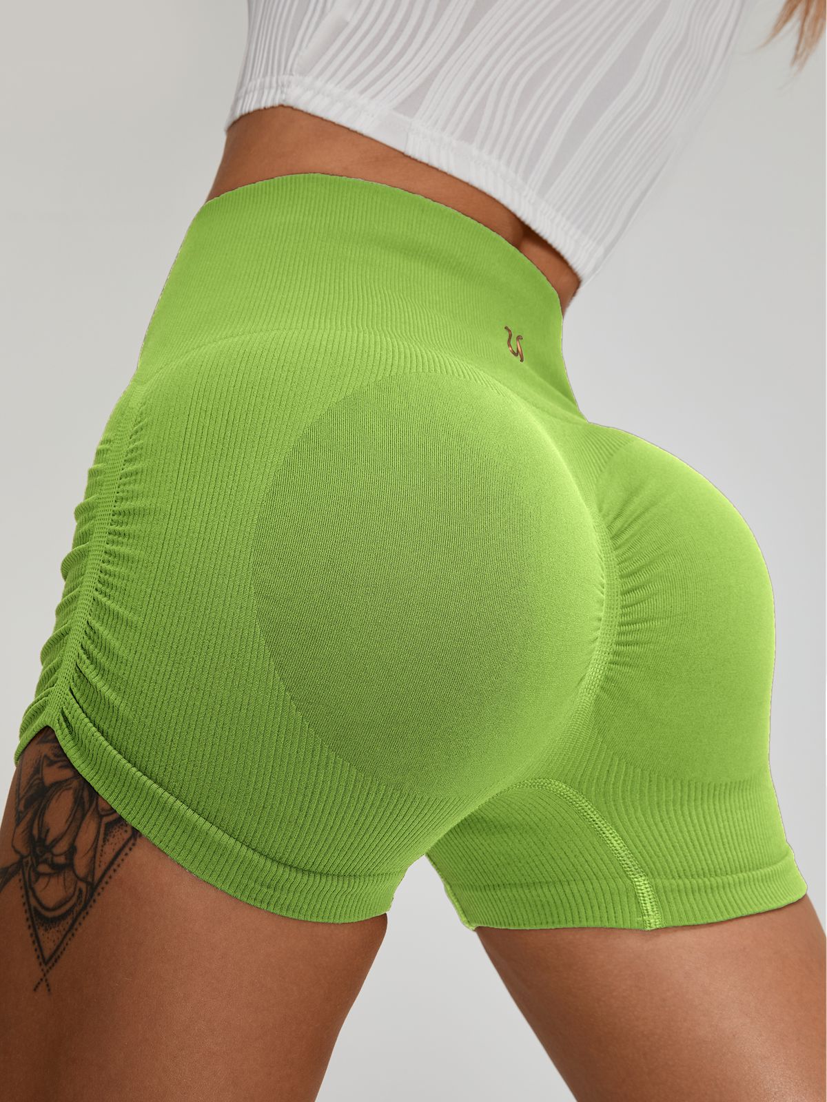 BUYCO Female Ribbed Ruched Back Quick-drying Spandex Gym Fit Shorts