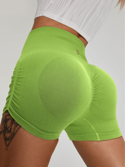 BUYCO Female Ribbed Ruched Back Quick-drying Spandex Gym Fit Shorts
