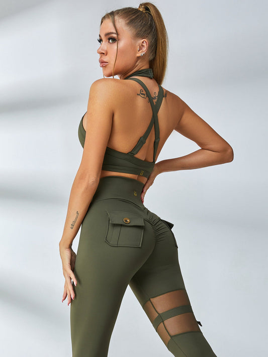 BUYCO Female Unique Cut Out Pocket Mesh Ruched Back Sportswear