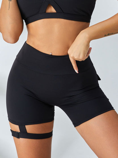 BUYCO Female Unique Cut Out Pocket Mesh Ruched Back Spandex Gym Fit Shorts
