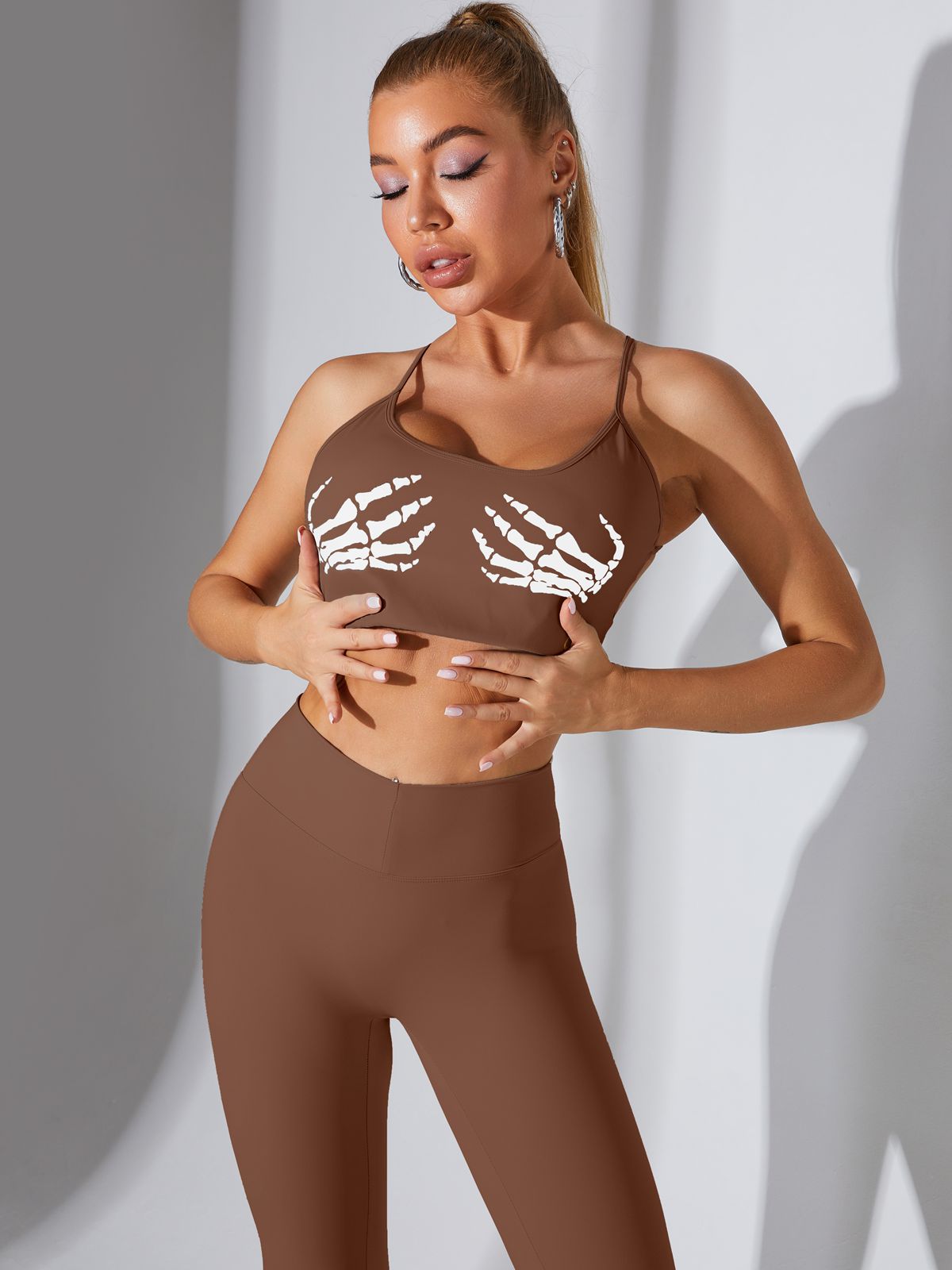 BUYCO Female "Hand Bones" Print Cross Back Ruched Back Tracksuit