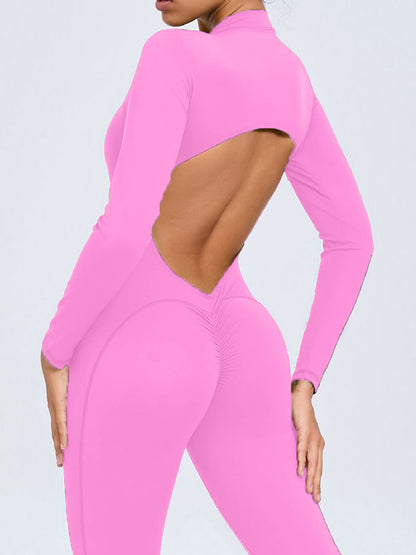BUYCO Female Backless Zipper Hollow Out Ruched Back Jumpsuit