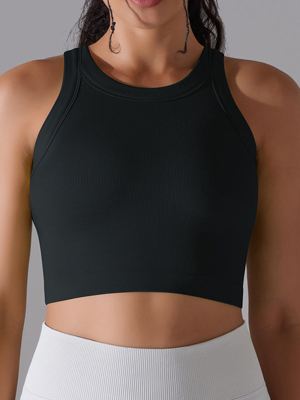 BUYCO Female Solid Color Ribbed Elastic Tight Round Neck Tank