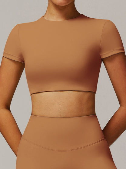 BUYCO Female Solid Color Backless with Pads Cropped Short Sleeves