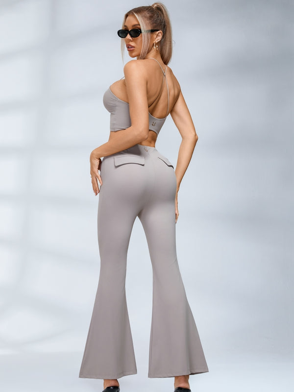 BUYCO Female Button Cutout Cargo Style Flare Design Leggings