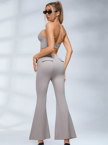 BUYCO Female Button Cutout Cargo Style Flare Design Leggings