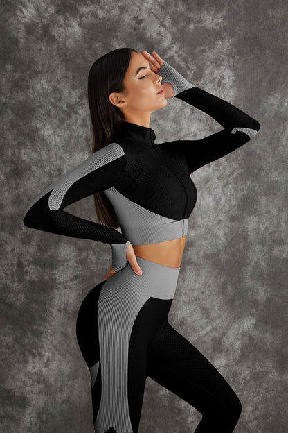 BUYCO Female 3 Pieces Long Sleeve Zippers Fitness Suit