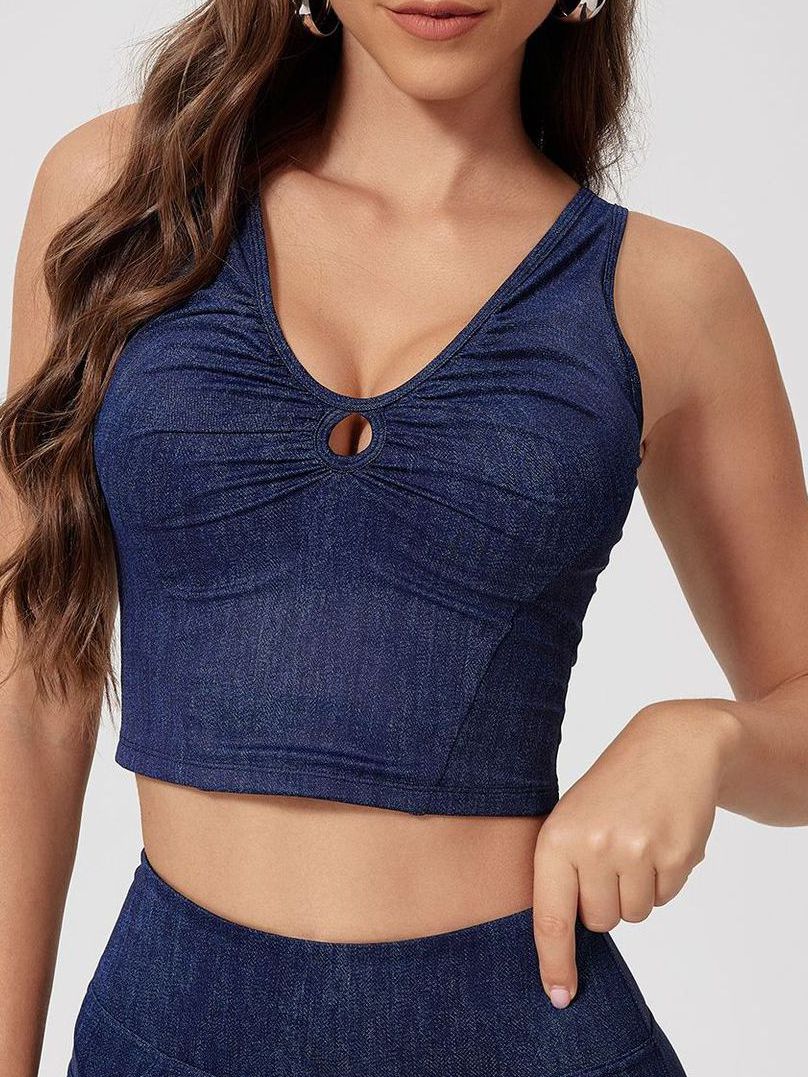 BUYCO Female Denim Hollow Out Fitted U Collar Tank